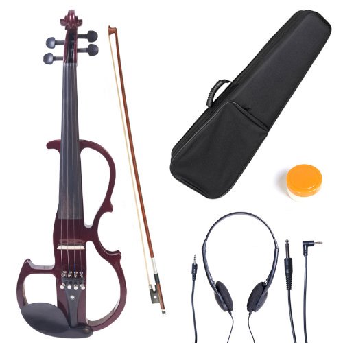 Cecilio Silent Electric Solid Wood Violin with Ebony Fittings, Electric Violin Kit in Various Colors and Styles (Cut Out - Mahogany)