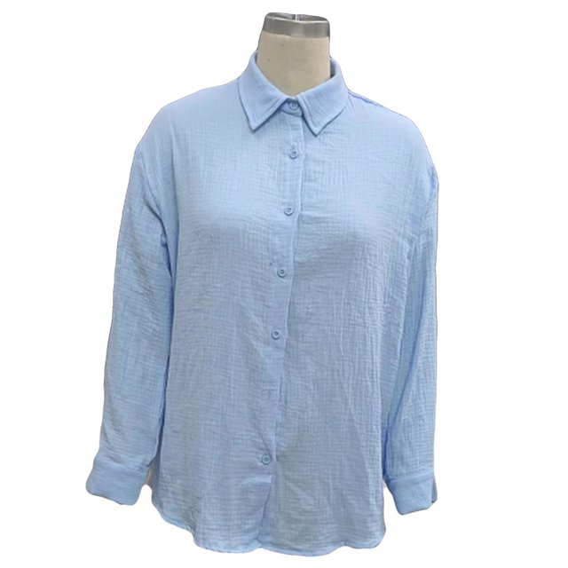 Blusa informal con botones, camisa de manga larga con botones y cuello vuelto de color liso, diseñada a medida