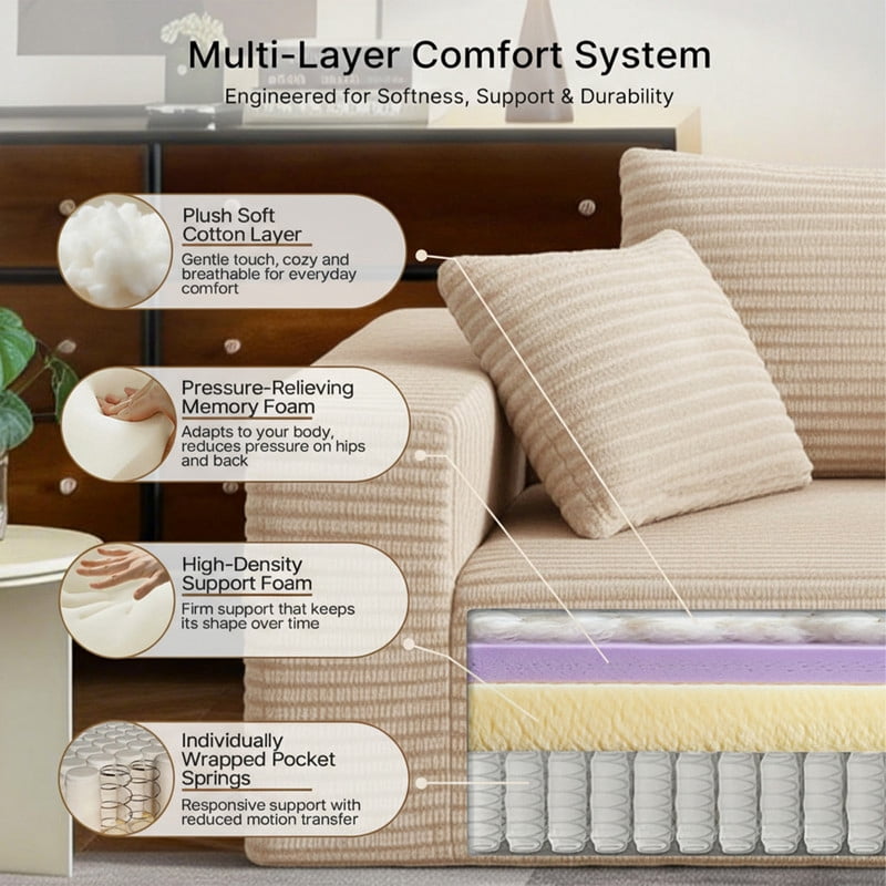 1Pcs Boneless Upholstered Sofa Chair, No Assembly Single Couch, Memory Foam Reading Armchair with Throw Pillow