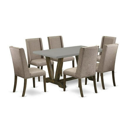 East West Furniture 7 Piece V-Style Kitchen Table Set – Dark Khaki