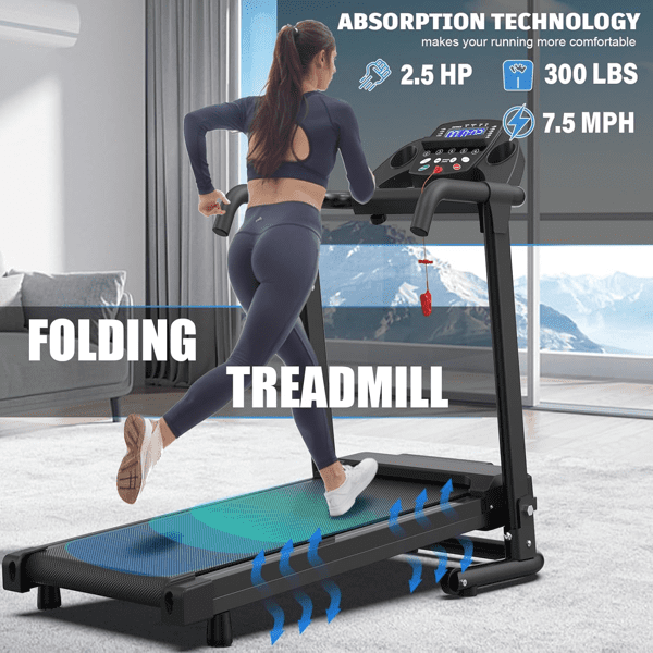Ambifirner 3.0HP Foldable Treadmill with App Control - 300LBS Capacity, 6.0 MPH, Fitshow App for Home Gym, Small Spaces & Apartment Fitness