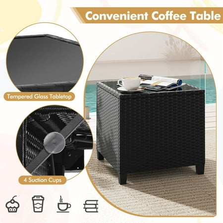 Costway 3 PCS Patio Furniture Set with Tempered Glass Coffee Table Washable Cushions - Beige,Black