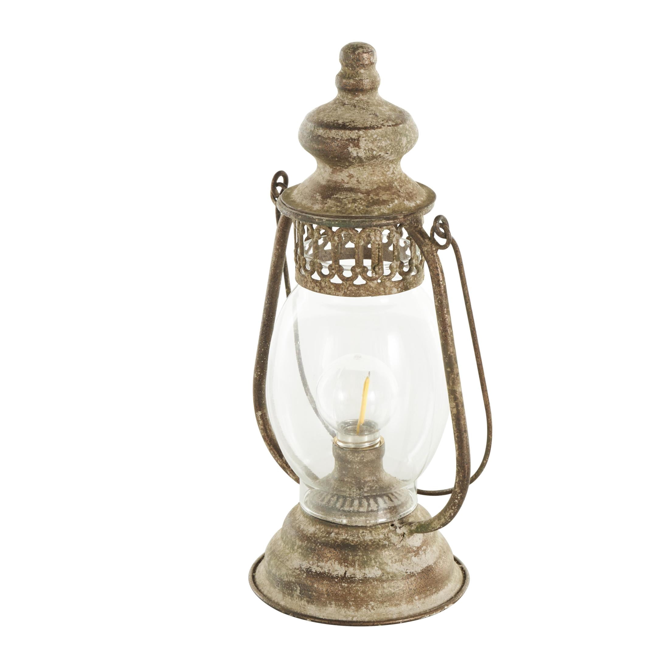DecMode 17" Distressed Antique Style Lantern Bronze Accent Lamp with Clear Glass Shade