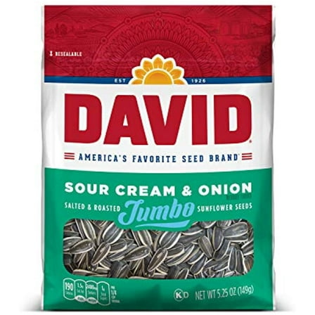 David Sour Cream & Onion Jumbo Sunflower Seeds, Keto Friendly, 5.25-Oz. Resealable Bag
