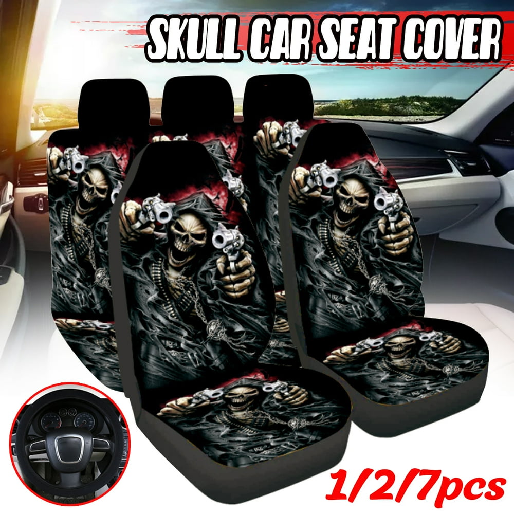 Breathable Skull Car Seat Cover,7/2/1pcs Full Set Prevent Splitting