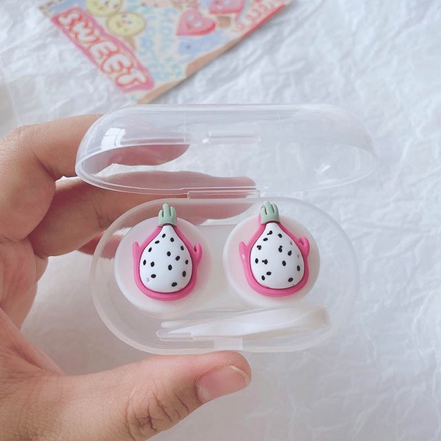 Cosmetic Contact Lens Box Cartoon Fresh And Cute Fruit Three-dimensional Clamshell Double Box Contact Lens Companion Box(Pitaya)