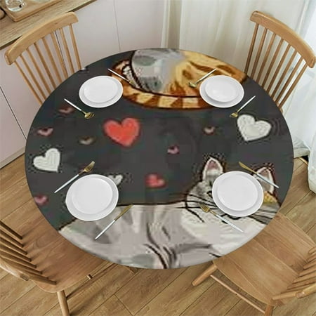 

SHERONV Cute Cat Round Table Cover Stain Resistant Washable Indoor Outdoor Tablecloth Kitchen Dining Wedding Parties 100% Polyester Table Cover Mother s Day Picnic Dining Farmhouse 38 -42