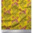 thumbnail image 1 of Soimoi Yellow Silk Fabric Leaves & Primrose Floral Print Sewing Fabric Yard 42 Inch Wide, 1 of 3