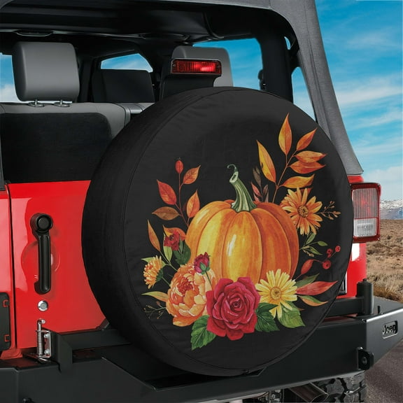 Lotusprinthandmade Halloween Pumpkin with Floral Spare Tire Cover Without Backup Camera Hole 6 Sizes (27 in.), pumpkin graphic tire cover