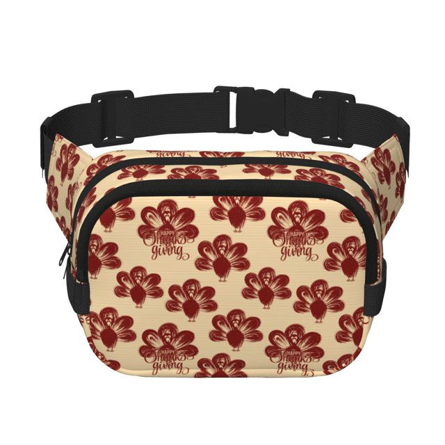 Fotbe Thanksgiving Sketch Turkey Cangurera Cuadrada con Estampado de Doble Capa, Bolsa de Cintura Ajustable Mini para Hombres y Mujeres