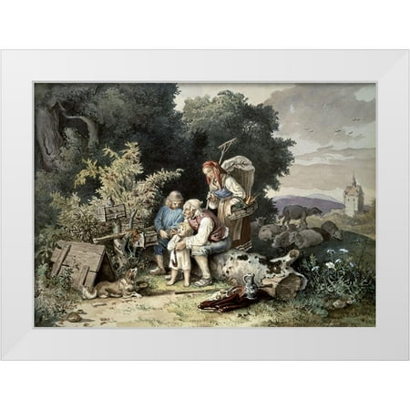 Richter Ludwig 32x24 White Modern Wood Framed Museum Art Print Titled - Shepherds Family