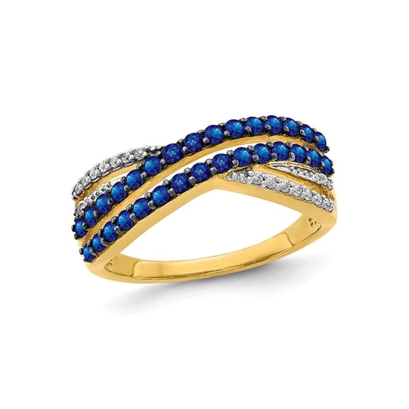 1/2 Carat (Ctw) Natural Blue Sapphire Ring in 14K Yellow Gold with Diamonds