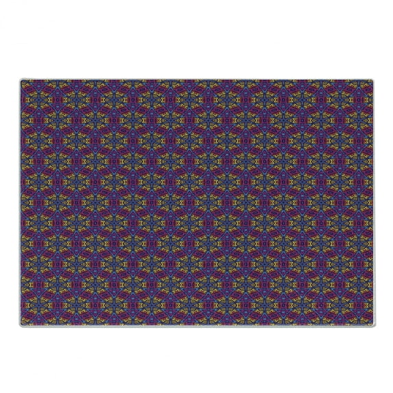 Tribal Cutting Board, Vintage Inspirations Colorful Circles and Stars Composition Retro Design, Decorative Tempered Glass Cutting and Serving Board, Small Size, Multicolor, by Ambesonne