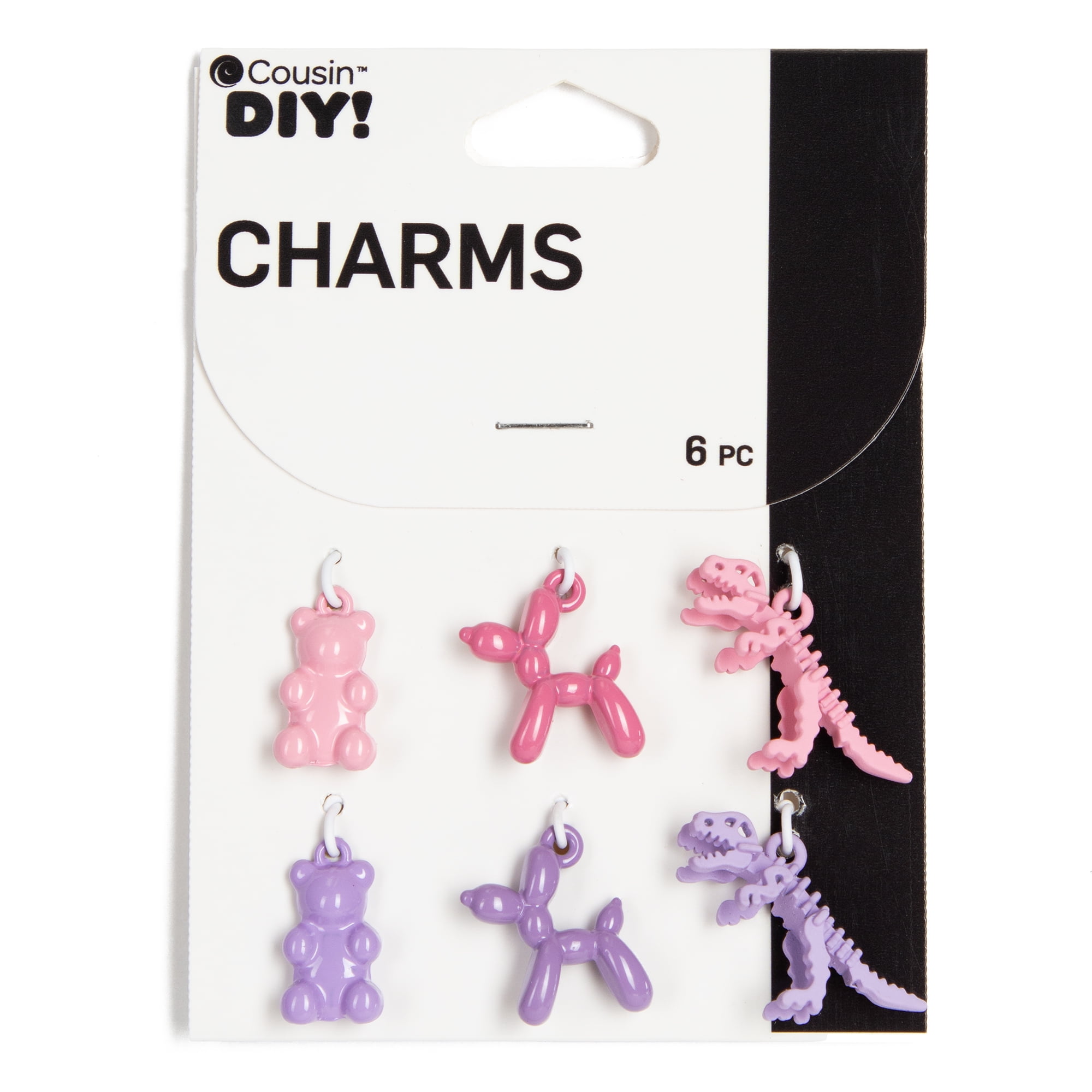 Cousin DIY Pink/Purple Animal Charms-Gummy Bear, Balloon Dog, Dinosaur, 6 Piece, Unisex