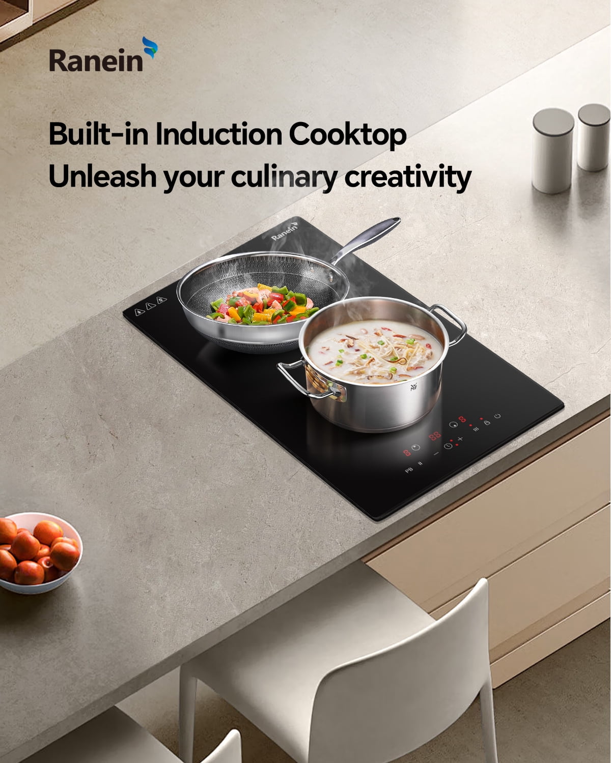 Induction Cooktop 12 Inch, Build-in 2 Burners Electric Stove Top, 9 Power Settings, Max 1800W, Sensor-Control Induction Hob with Multiple Safety Protections, Compatible with Magnetic Cookers