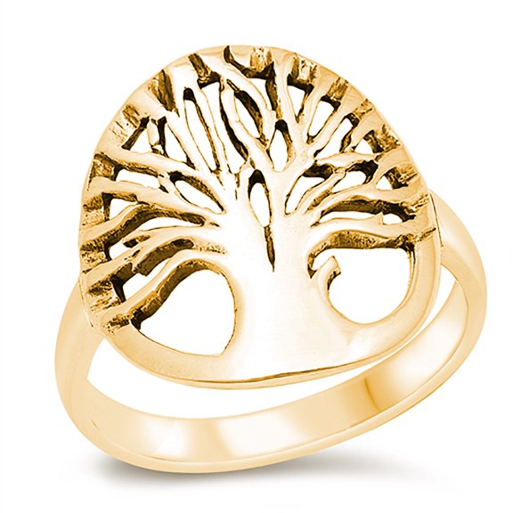 All in Stock Gold-Tone Sterling Silver Giant Tree of Life Ring Size 7