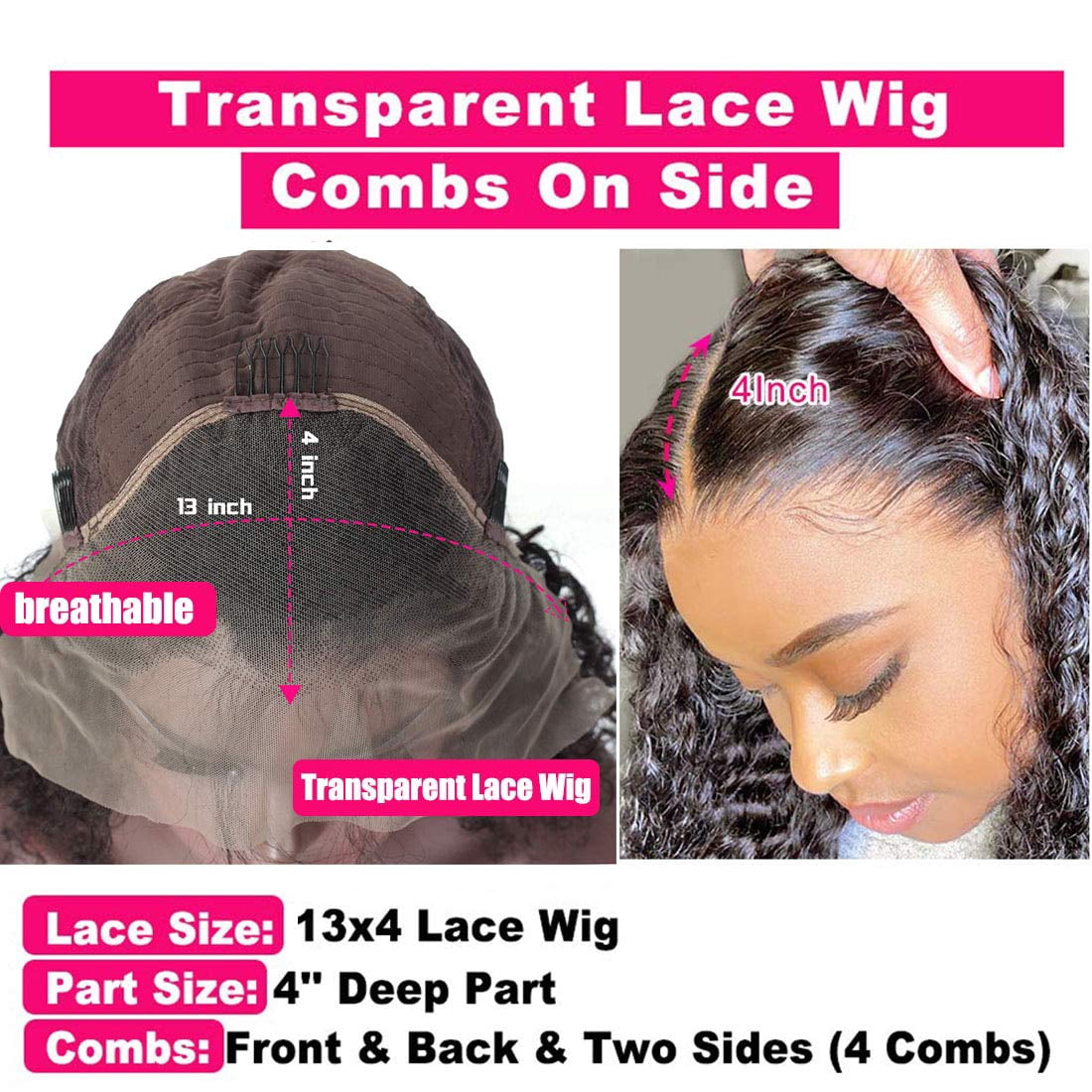 Siyun Show Lace Front Wigs Human Hair, Water Wave Lace Front Wig 13x4 HD Transparent Lace Frontal Human Hair Wig for Black Women Wet and Wavy Virgin Human Hair Pre Plucked with Baby Hair Natural Color