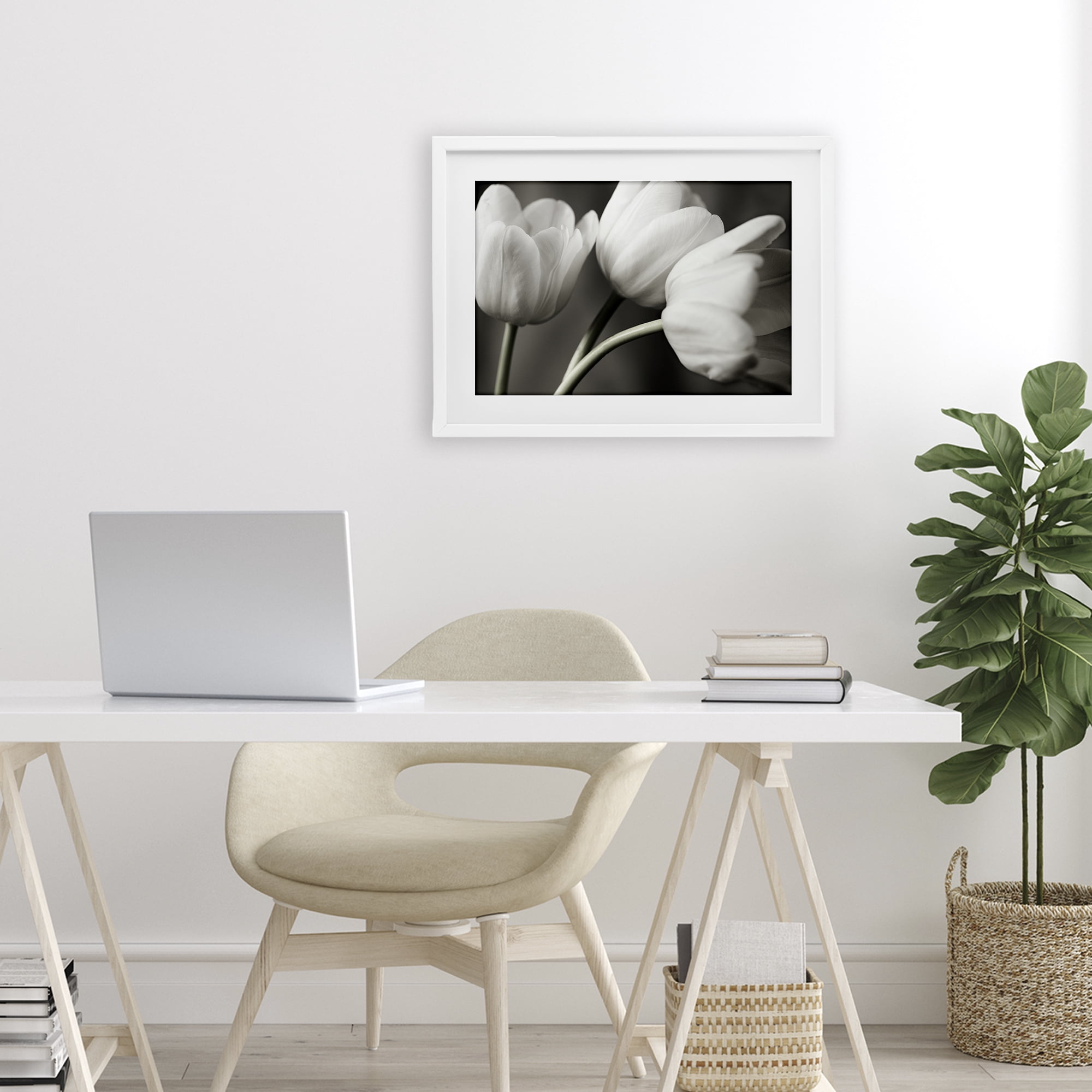 Stupell Industries Row Of Monochrome Tulips White Framed Print Under Glass, design by Tom Quartermaine