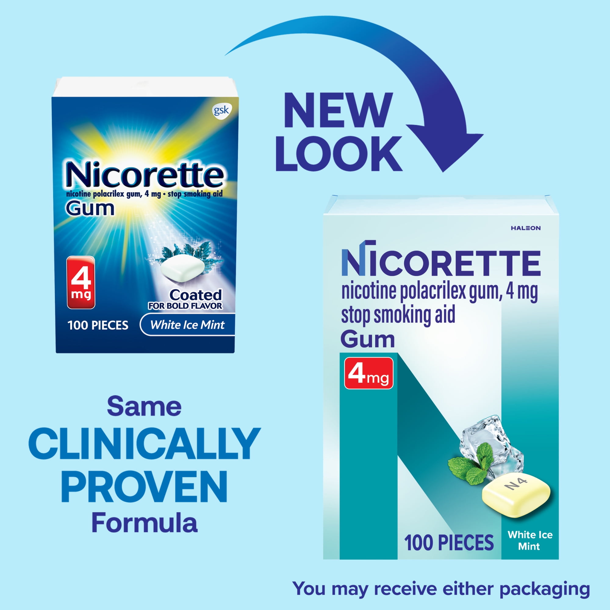 Nicorette Nicotine Gum, Stop Smoking Aids, 4 Mg, White Ice Mint, 100 Count