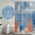 thumbnail image 4 of Shower Curtain Bathroom Set Retro Corals Sea Stars Shells Waterproof Fabric Shower Curtains with Grommets&Hooks, Summer Oceans Navy Blue Privacy Bath Curtain for Bathtub 72x72in, 4 of 9