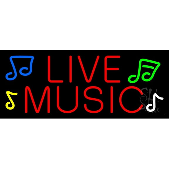 Red Live Music 1 LED Neon Sign 10" Tall x 24" Wide - inches Black Square Cut Acrylic Backing, with Dimmer - Premium built indoor Sign for Studio, Club, Home décor, Event, Workshop, Storefront.