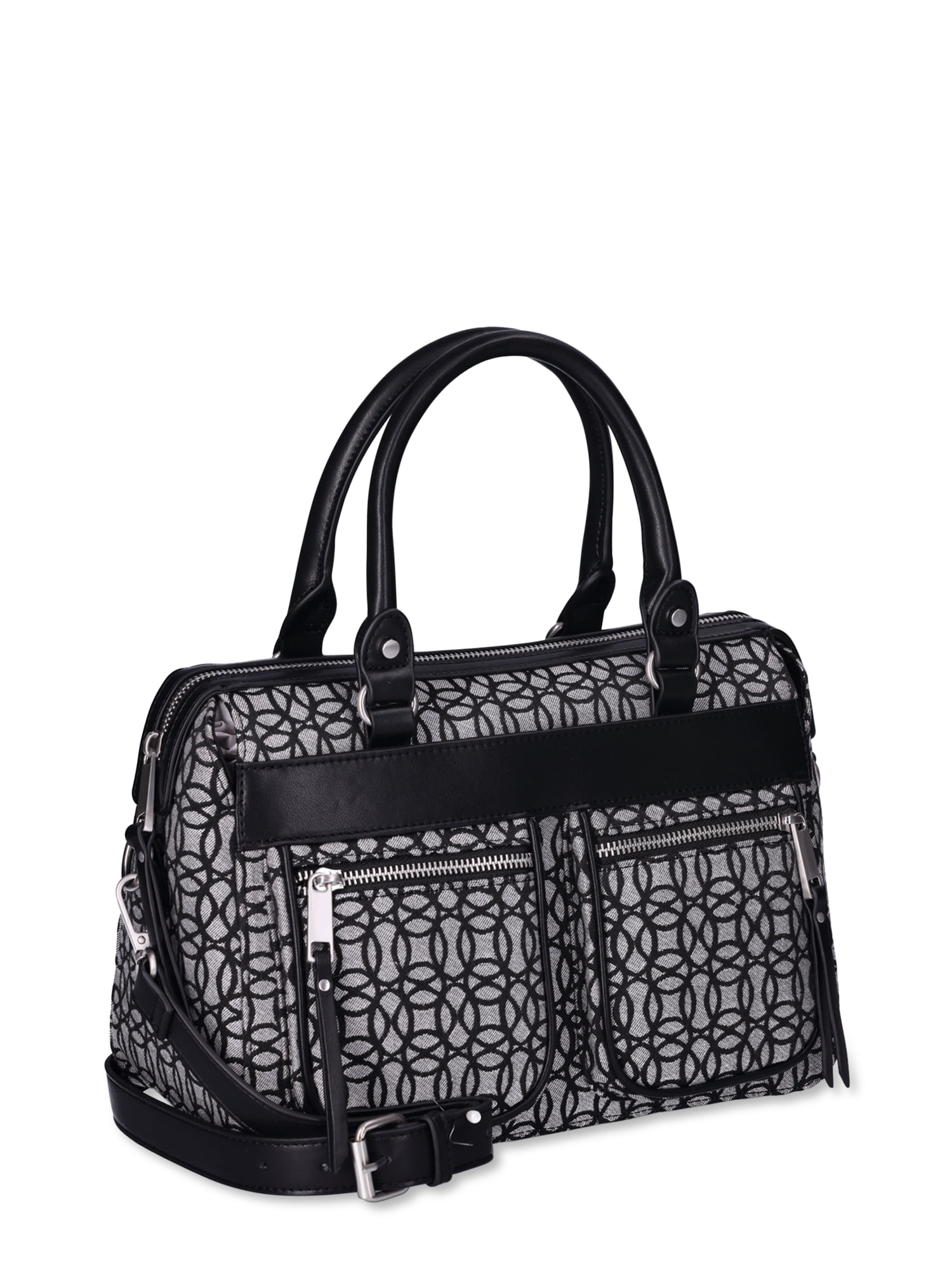 Time and Tru Women's Beckett Satchel Handbag, Black & Beige Jacquard