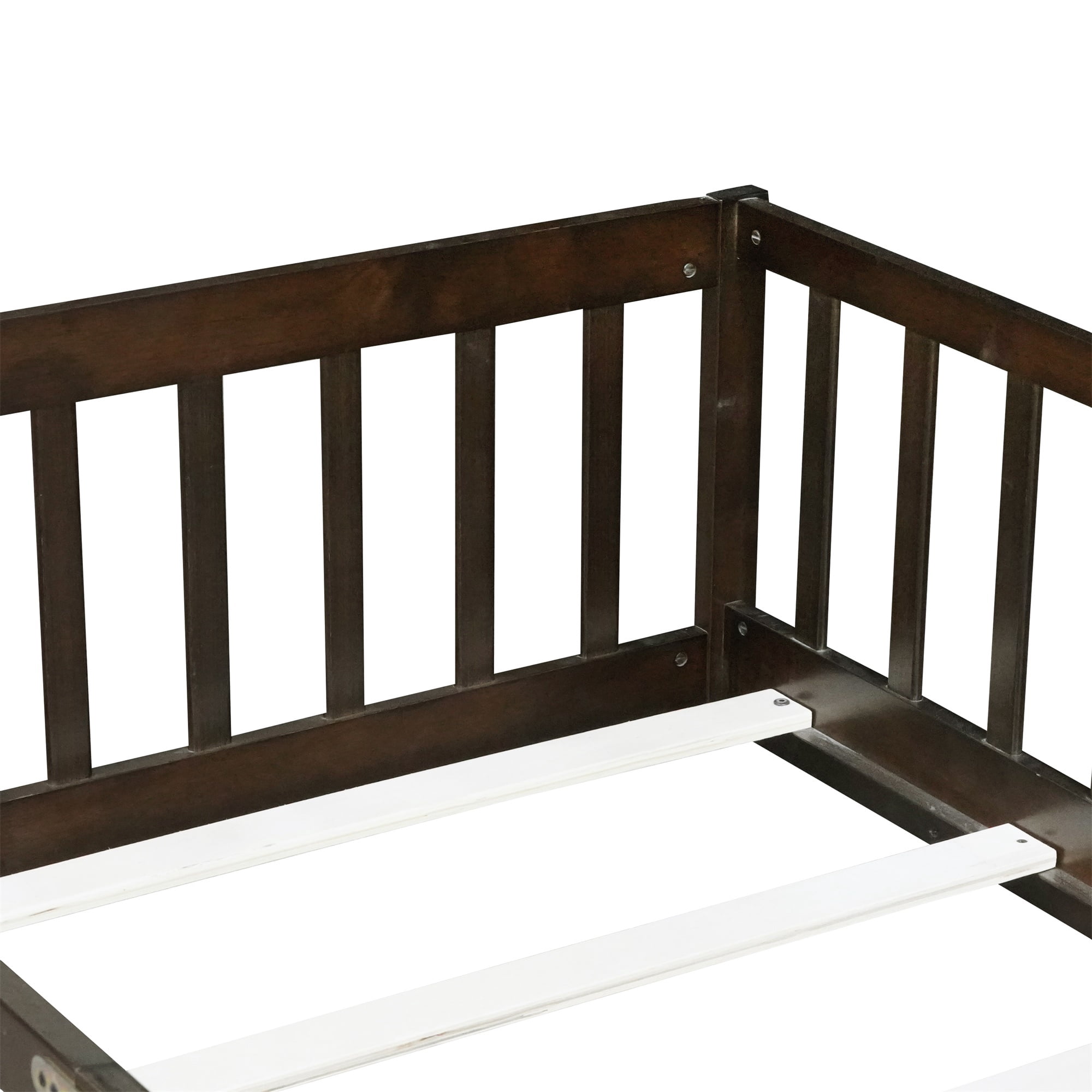 Alvantor Twin Size Floor Bed for Toddler, Solid Wood Floor Bed with Door and Fence Guardrail, Montessori Floor Bed for Boys, Girls,Espresso
