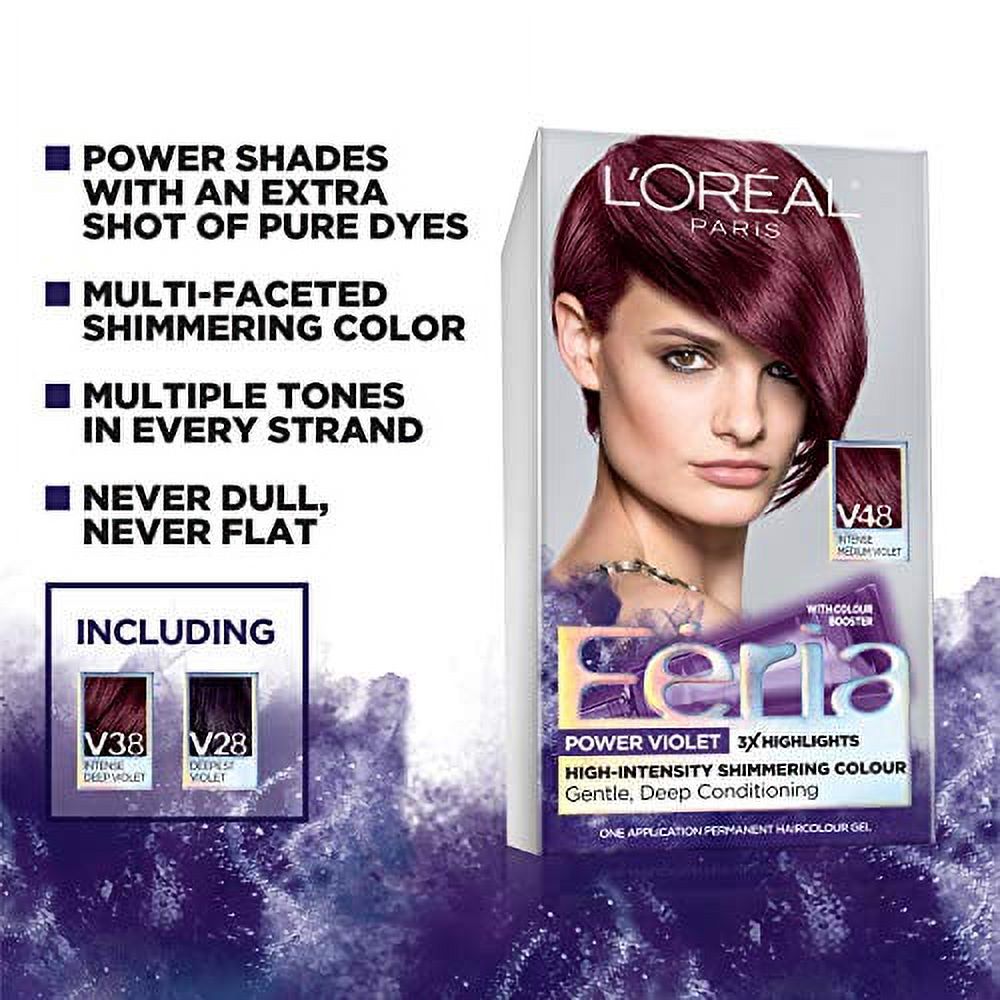 L'Oreal Paris Feria Multi-Faceted Shimmering Permanent Hair Color, V38 Violet Noir (Intense Deep Violet), 1 Kit - image 3 of 3