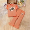 thumbnail image 2 of Pandaie 2-8Y Girl's 2 Piece Outfit Ruffle Short Sleeve Shirt Tops Bell Bottom Flared Wide Leg Sweatpants Summer Clothing Set Orange 100(2-3 Years), 2 of 4