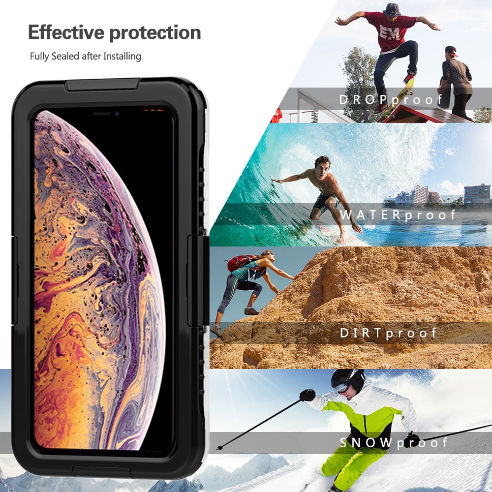 Premium Waterproof Sealed Hard Case for Apple iPhone XS / X with Plastic Screen Cover For Swimming, Camping, Outdoor Use (Black)