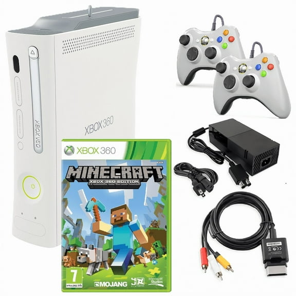 Restored Microsoft Xbox 360 Console Original White with Minecraft and Two Retrofam Controllers (Refurbished)