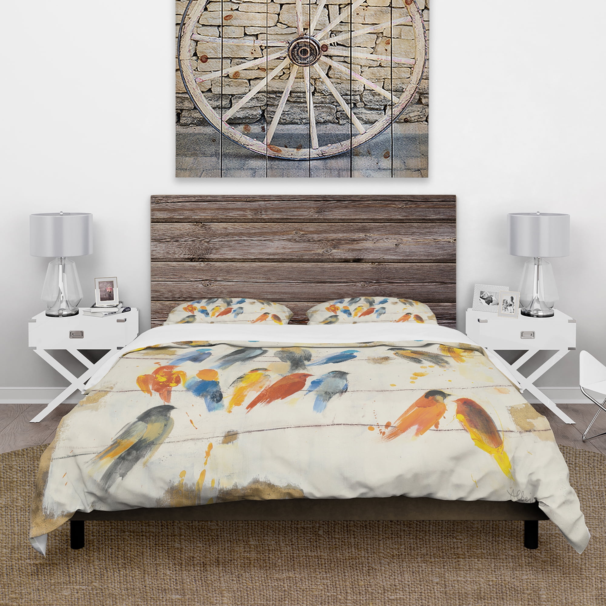 Designart 'Multicolor Bird Meeting' Traditional Duvet Cover Set