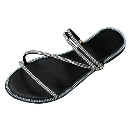 

Daznico Womens Sandals Women Slippers Summer Rhinestone Decoration Open Toe Comfortable And Non Slip Large Slip On Shoes ( Black 7.5 )