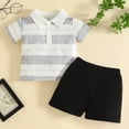 thumbnail image 5 of Gubotare Baby Boys Outfits Newborn Baby Boy Shorts Set Short Sleeve Striped Romper Tops + Shorts Infant Casual Summer Clothes 0 3 6 9 12 18 24 Months,Light Gray, 5 of 6