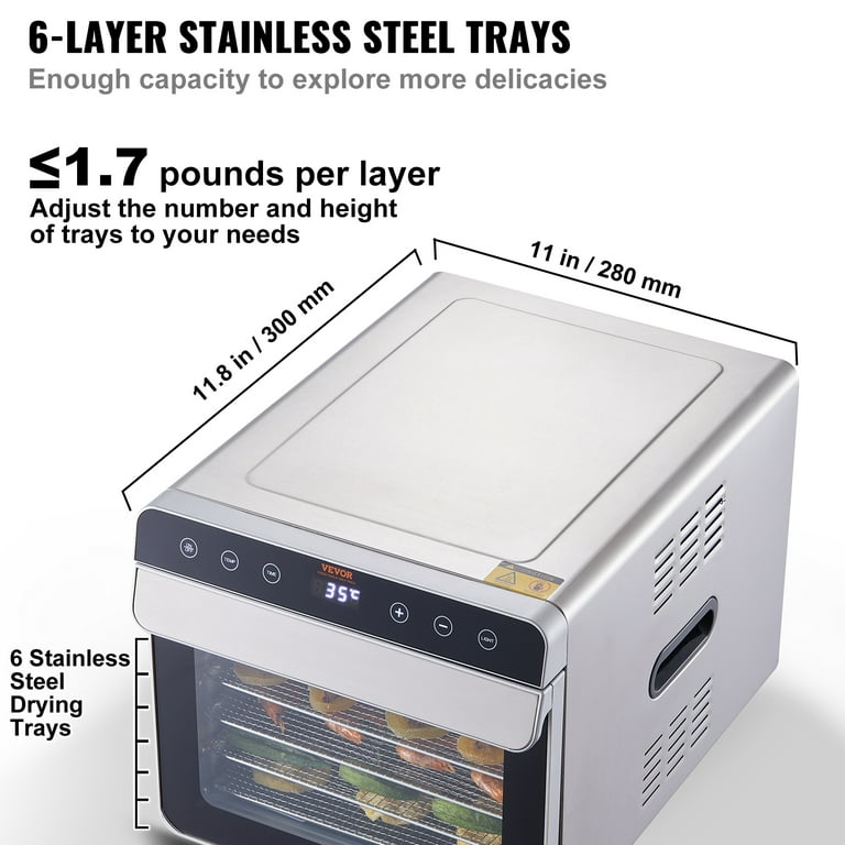 BENTISM 6 Trays Food Dehydrator Machine Stainless Steel 700W Jerky Fruit  Drying 