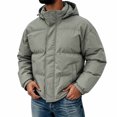 thumbnail image 4 of Hooded Puffer Jacket Men Solid Color Windproof Zip Up Winter Coat,Warm Thick Padded Outerwear with Pockets, 4 of 8