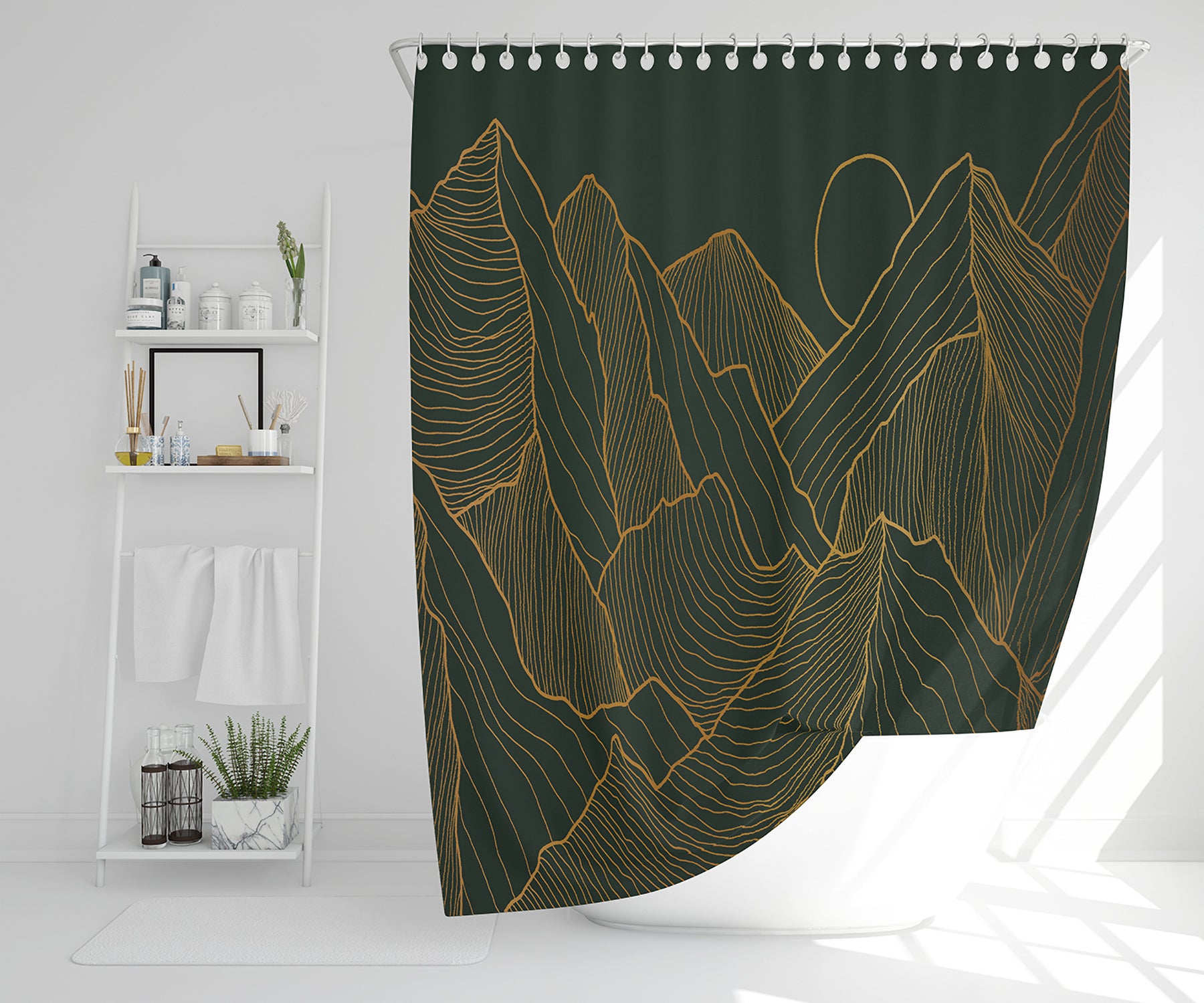 Golden mountain line art (Shower Curtain)