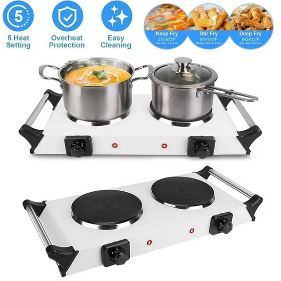 2000W Electric Countertop Burner, Double Burner Countertop, Portable Electric Hot Plate, Adjustable Temperature Control, Lightweight   Electric Stove Cooking Ranges for Home Dorm Camping Cooking