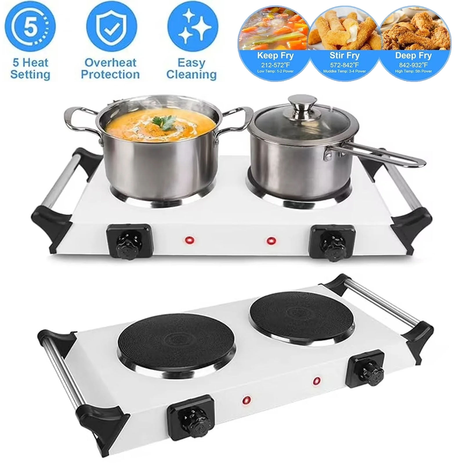 2000W Electric Countertop Burner, Double Burner Countertop, Portable Electric Hot Plate, Adjustable Temperature Control, Lightweight Electric Stove Cooking Ranges for Home Dorm Camping Cooking