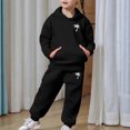 thumbnail image 2 of Glisme Girls Outfits Long Sleeve Round Neck Tracksuit Cartoon Prints Hoodies Pants Classic Little Girls Clothes Black, 2 of 5