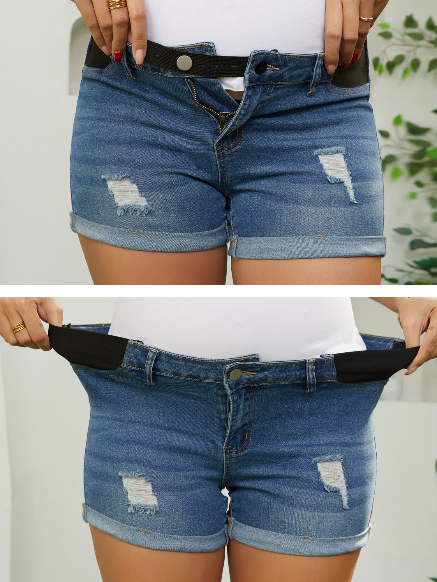 DARING DIVA Women's Maternity Elastic Panel Roll Hem Ripped Denim Shorts L Blue