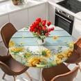 thumbnail image 2 of Sunflower Round Tablecloth 36-44 Inch Round Fitted Table Cloth with Elastic Edge, Summer Eucalyptus Botanical Floral Teal Wood Waterproof Table Cover Protector for Outdoor Picnic Party Dining, 2 of 9