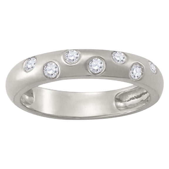 MauliJewels 0.15 Carat Round Diamond Wedding Band for Women, Bezel Set White Diamond Ring, 10K Rose White Yellow Gold, Minimalist Stackable Band