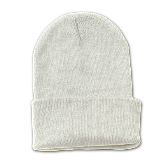 Blank Long Cuff Beanie - Ivory White