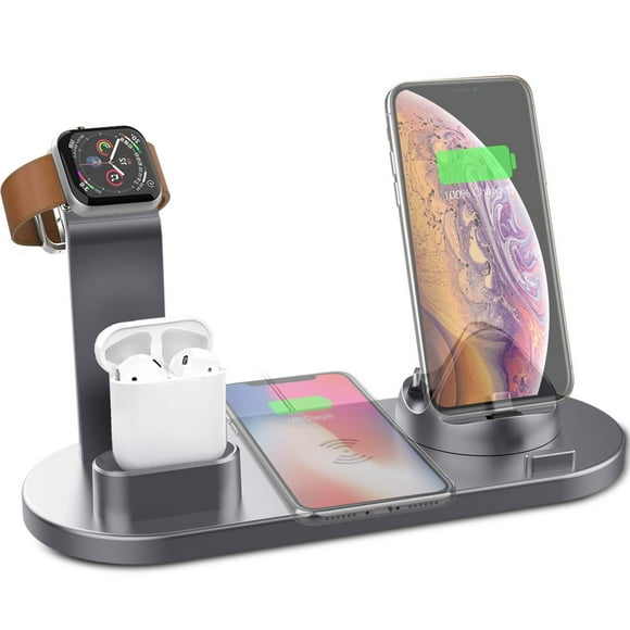 Wireless Charger 4 in 1 Wireless Charging Dock Compatible with Apple Watch 5 and Airpods Charging Station Fast Wireless Charging Stand for iPhone 11 11 Pro X XS XR Xs Max 8 8 PlusDeep Black