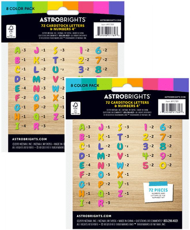 Astrobrights Letters and Numbers 2" x 10", 65 lb/176 Gsm, 144 Count per Pack, Bright Colors, 2 Packs