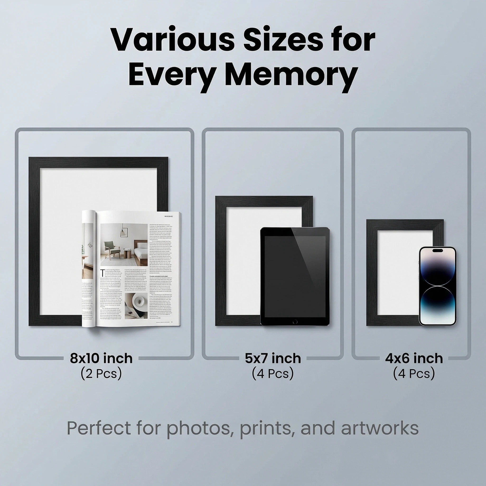 Asoricing 10-piece photo frame set - multi-size combination photo wall - perforated cardstock picture frame - black