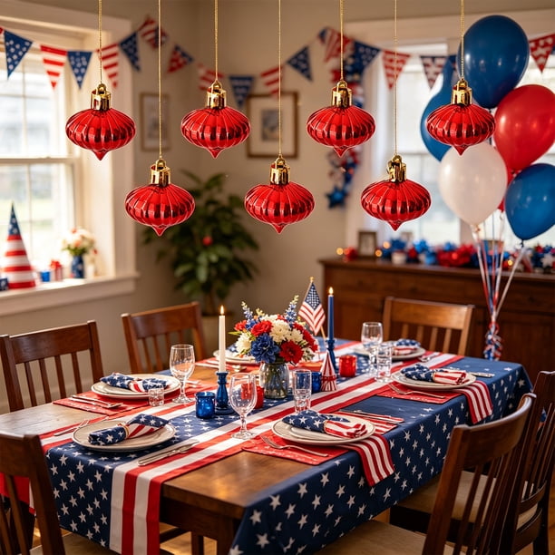 6pcs Onions Shaped Hanging Ornaments Red White Blue Baubles Set For Independence Day 4th Of July Christmas Tree Holiday Party Home Decorative Supplies