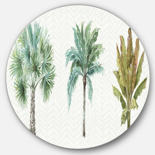 Designart « Mixed Botanical Greens palms I » Art Mural Rond en Métal Style Ferme - Disque de 36