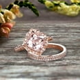 thumbnail image 3 of 7mm Cushion Cut Trio Set 10k Rose Gold 3.05 Carat Morganite Wedding Set Engagement Ring Antique Stacking Matching Band Art Deco, 3 of 6